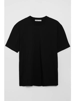 Grimelange Solo Erkek %100 Organik Pamuklu Kalın Dokulu Comfort Fit Bisiklet Yakalı Siyah T-shirt