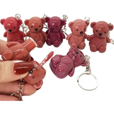 Mey İthalat 1 Adet Ayıcık Sevimli Lip Gloss Mat Ruj Anahtarlık,