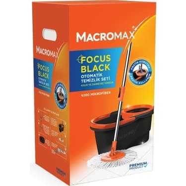 Mey İthalat Macro Max Focus Black Otomatik Temizlik Seti, Pedalsız Döner Sıkmalı 360 Başlıklı