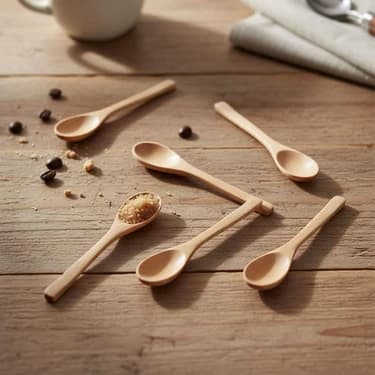 Mey İthalat Deconox 6'lı Doğal Ahşap Mini Servis Kaşığı Seti – 16CM Küçük Baharat, Kahve, Çay,