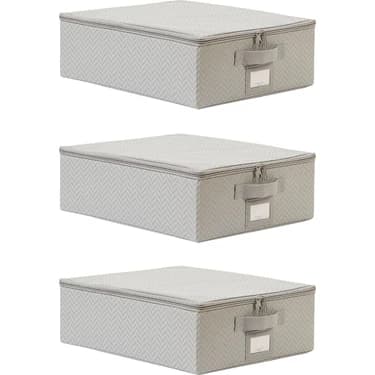 Mey İthalat Ocean Home Textile 3'lü Küçük Boy Gri Balıksırtı Destekli Hurç Set 31 x 38 x 12