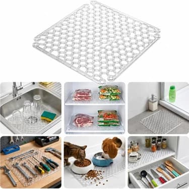 Mey İthalat Lavabo Kurutma Matı 32X32 Cm, Şeffaf Petek Desenli Buzluk ve Dondurucu Raf Koruyucu,
