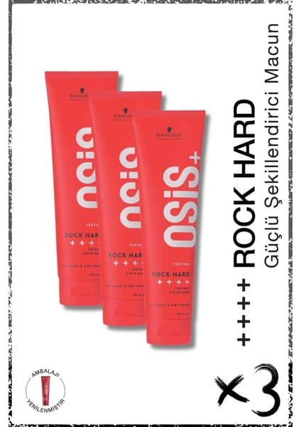Schwarzkopf Osis Rock Hard Ultra Güçlü Şekillendirici Macun 150ML x 3 Adet | Kalıcı Tutuş Krem