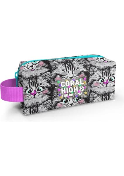 Coral High Kids Gri Kedi Desenli Kalem Çantası