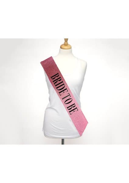 Colezium Pembe Üzeri Siyah Kalın Bride To Be Yazılı Simli Işıltılı Kuşak Kemer 10X80 cm