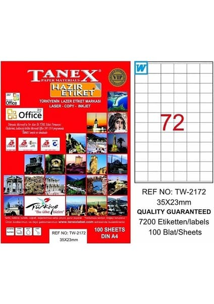 Tanex 2172 Laser Etiket 35X23MM 72X100 7200