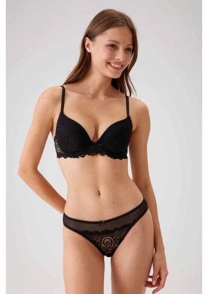 Pierre Cardin 4740 Balenli Soft Push Up Sütyen Külot Takım Siyah Konforlu Tasarım ve Yumuşak