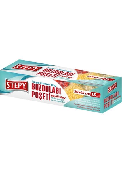 Stepy Buzdolabı Poşeti Büyük Boy 30 x 45 cm 15'li Şeffaf Tasarım ile Güvenli