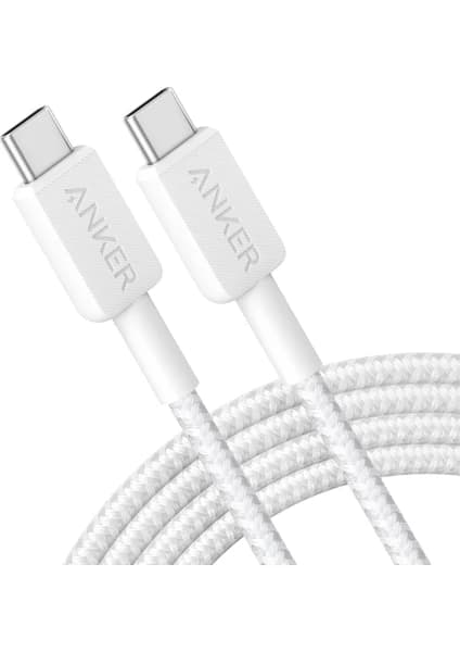 Anker 322 PowerLine USB-C to USB-C Örgülü Kablo 3ft/0.9m 60W - USB-IF - Beyaz - A81F5 (Anker Türkiye Garantili)