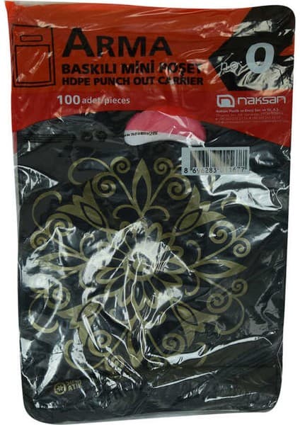 Arma Baskılı Mini Poşet Eczane Mağaza Dükkan Poşeti Karma Desen Renk 32 x 20 100 Adet
