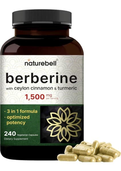 Naturebell Berberine 1500mg, 240 Veggie Capsul 1000mg True Ceylon Cinnamon & 300mg