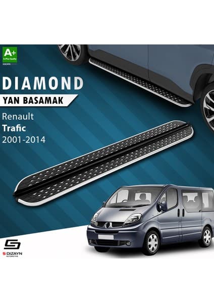S-Dizayn Renault Trafic 2 Kısa Şase Diamond Krom Yan Basamak 223 Cm 2001-2014 A+
