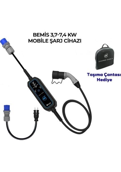 Bemis Mono Mobile Elektrikli Araç Taşınabilir Şarj Cihazı 3,7 - 7,4 kW - 5 Metre - Çanta