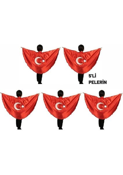 Asya Bayrak 5'li Türk Bayraklı Pelerin - Kaliteli Kumaş ile Çocuklar için Okul Gösteri