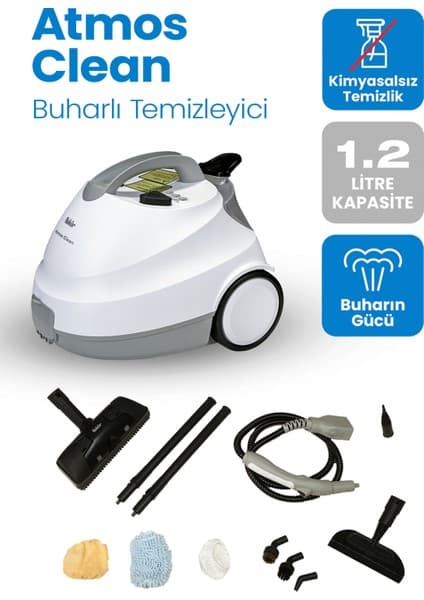 Fakir Atmos Clean Buharlı Temizleyici 1200 W Güçlü Model ile Dikey Kullanım ve