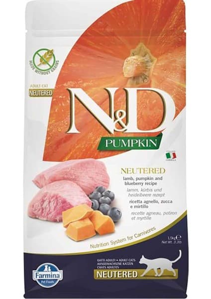 N&D Pumpkin Kuzu Etli Balkabaklı ve Yaban Mersinli Tahılsız Premium Kedi Maması 1,5