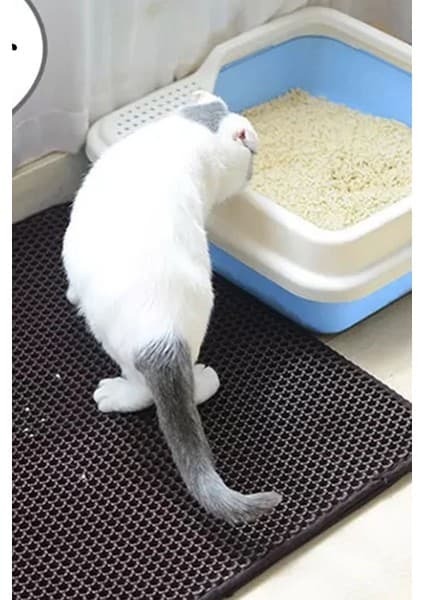 30X22 Elekli Kedi Kumu Paspası, Cat Paw Tuvalet Önü Paspası-Gri Kedi