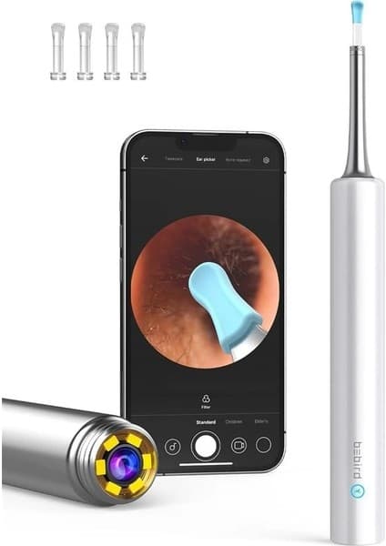 Ontech - Bebırd T5 3mp Kamera 3.5mm Lens Şarjlı Wıfı Görüntülü Kulak Temizleyici Beyaz