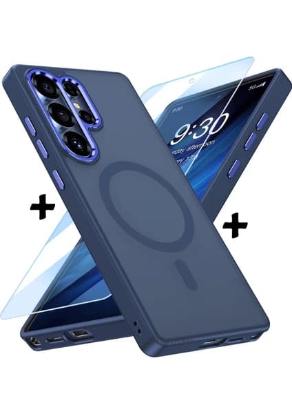 M.tk moveteck Samsung Galaxy S24 Ultra Kılıf Mat Magsafe Şarj Özellikli Hassas Butonlu Yumuşak Renkli Kenarlı + Ekran Koruyucu Cam Set 2in1