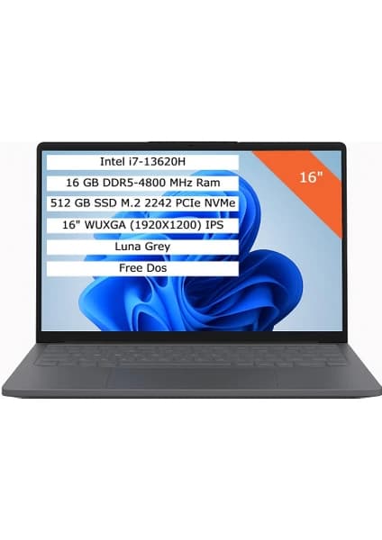 Lenovo Ideapad Slim 3 Intel Core I7 13620H 16GB 512GB SSD 16" Wuxga IPS Fdos Taşınabilir Bilgisayar 83K2001WTR