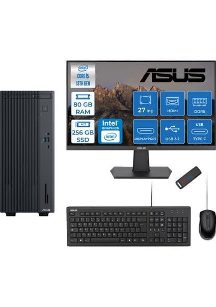 Asus Expertcenter P500MV Intel Core I5-13420H 80GB Ddr5 256GB SSD Freedos 100Hz 27" IPS Mon.