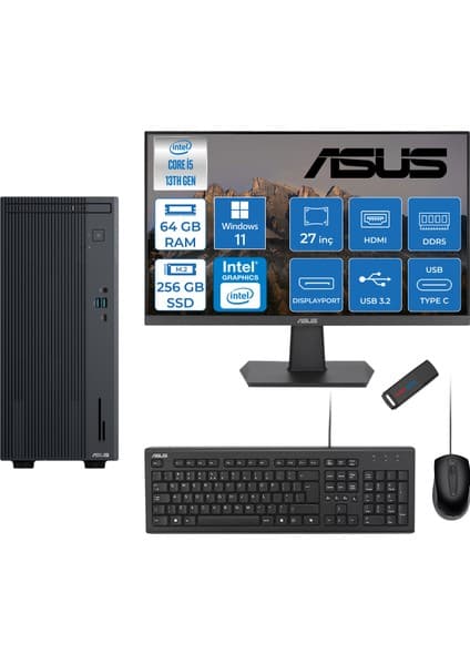 Asus Expertcenter P500MV Intel Core I5-13420H 64GB Ddr5 256GB SSD WIN11HOME 100Hz 27" IPS Mon.