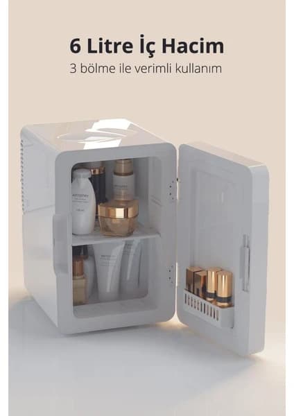 Kiwi KRF-2505 Taşınabilir Kozmetik Mini Buzdolabı Beyaz Renkli LED Işıklı Soğuk - Sıcak Ayarlı Özellik