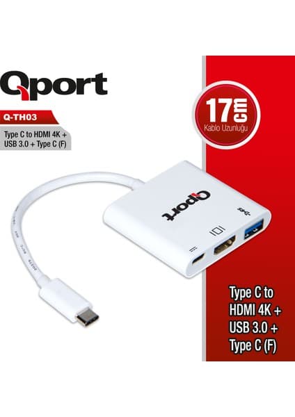 Qport Q-TH03 Type-C To Hdmı/usb3.0/type-C(F) 4K