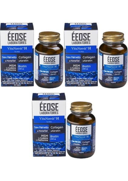 Eeose Vitanorsk H For Men 3 Adet 45 Tablet Ahududu Yogurt Aromalı Çinko ve Vitamin