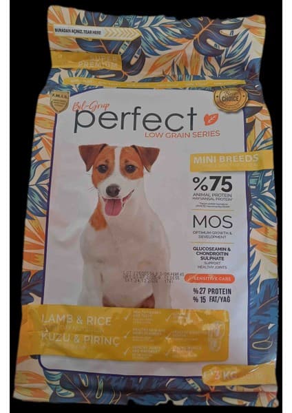 Perfect Az Tahıllı Mini Irklar Için 3 kg Kuzu Etli Pirinçli Köpek