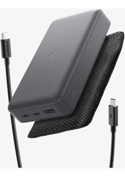 Spigen 30000 mAh 30W USB-C + USB-A Giriş / Çıkış Hızlı Şarj 3 Portlu Powerbank / 1 Metre Type-C Harici Kablolu Taşınabilir Şarj Cihazı + Taşıma Çantası Dahil EA3030 Gray - ABA09436