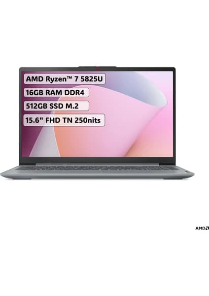 Lenovo Ideapad Slim 3 AMD Ryzen 7 5825U 16GB 512GB SSD Freedos 15.6" FHD Taşınabilir Bilgisayar 82XM00U4TX