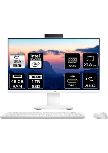 Asus V400 i5 13420H All In One Bilgisayar 48GB RAM 1TB SSD 23.8" FHD FreeDOS + Per4 USB