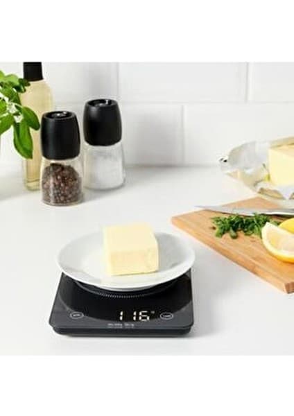 IKEA Siyah Mutfak Tartısı 20X15X2 cm Hassas Mutfak Terazisi 3 kg Kapasite ile Pratik