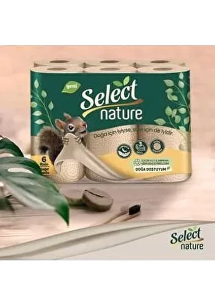 Mitolife Select Nature 6 Rulo Kahverengi Organik 3 Katlı Kağıt Havlu 1 Paket Ultra Emici ve