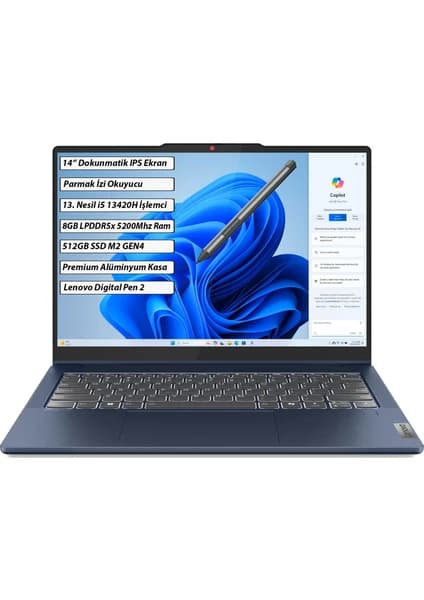 Lenovo IdeaPad 5 2-in-1 14IRH9 Intel Core i5 13420H 8GB 512GB SSD Windows 11 Home 14" WUXGA Dokunmatik Taşınabilir Bilgisayar 83KX005CTR + Lenovo Kalem