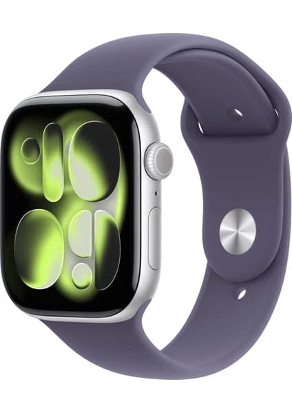 Apple Watch Series 11 Gps, 42 mm Gümüş rengi Alüminyum kasa ve Sis moru Spor kordon  - S/m