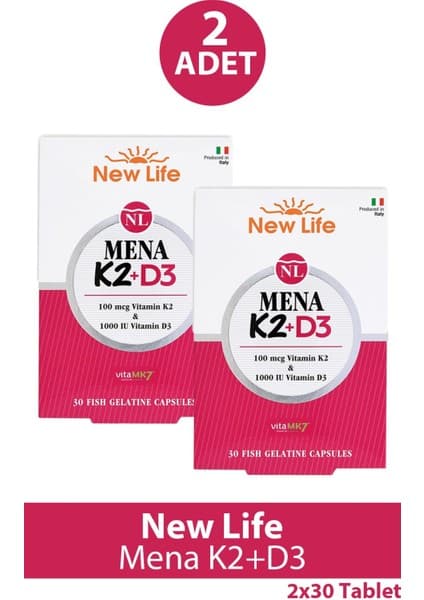 Seddar Collection New Life Mena K2+D3 30 Kapsül 2 Adet