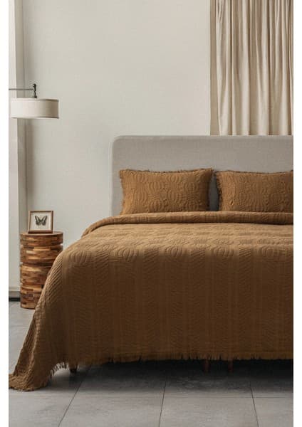 Ecocotton Hifa Kahverengi Çift Kişilik %100 Organik Pamuk Pike - Yatak Örtüsü
