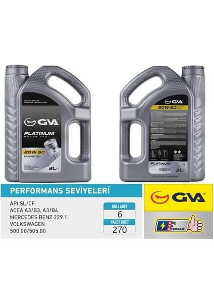 Gva 9920523 - Motor Yağı 20W50 3 Lt Platınum Mineral Apı Fiyatı