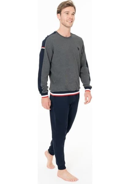 Erkek Bisiklet Yaka Uzun Kollu Pijama Takımı S26931 Bantlı Paça Rahat