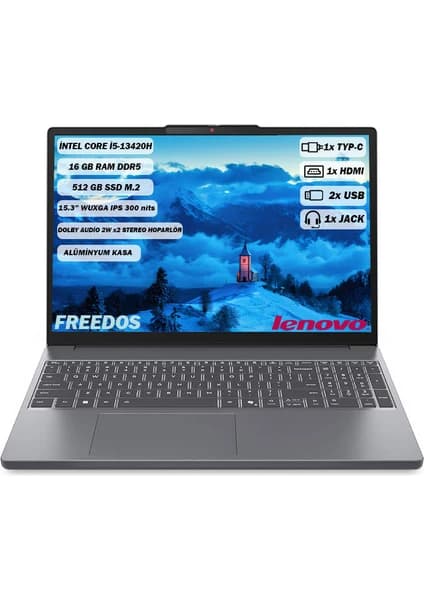 Lenovo IdeaPad Slim 3 Intel Core i5 13420H 16GB 512GB SSD Freedos 15.3" Taşınabilir Bilgisayar 83K1003MTR