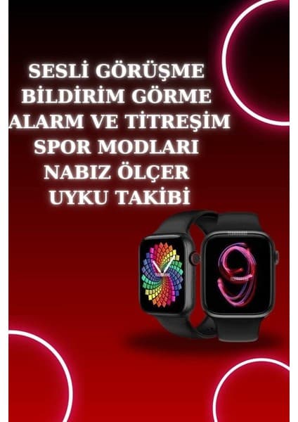 Akıllı Saat Arama Görüşme Bildirim Görme Uyku ve Sağlık Takibi Nabız Ölçer 3 Kordon