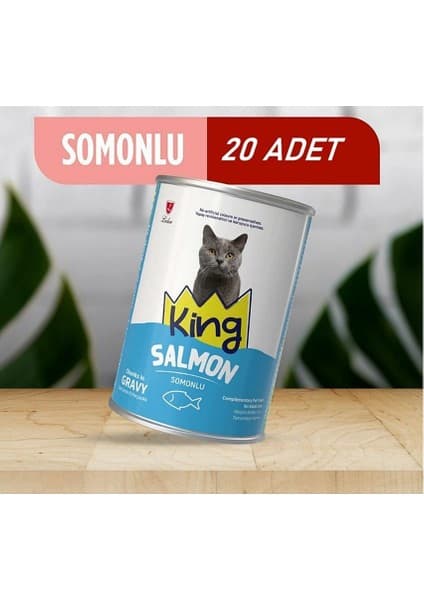 King Sos Içerisinde Et Parçacıklı Somonlu Kedi Konservesi 400 Gr*20
