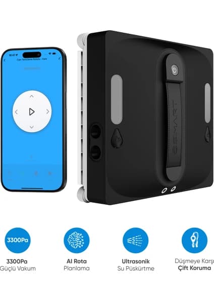 Şımart Akıllı Cam Temizleme Robotu 3300PA Güçlü Vakum ve Akıllı Kontrol ile Kare Tasarım