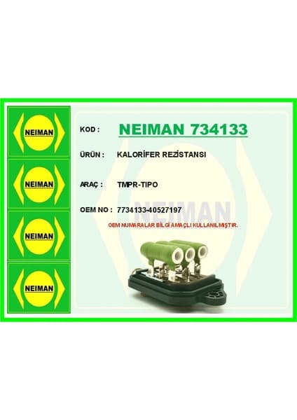 Bescher KALORİFER REZİSTANSI TEMPRA-TIPO 7734133