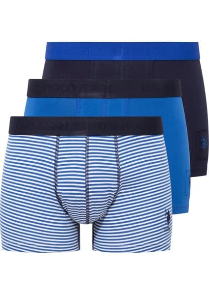 U.S. Polo Assn. Erkek Saks-Lacivert-Baskılı Normal Paça 3'lü Boxer Seti