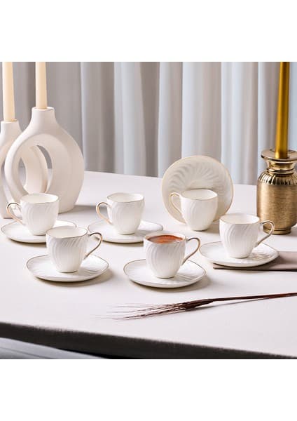 Aryıldız Serena Gold 12 Parça Kahve Fincan Takımı 90 ml Beyaz Porselen Modern