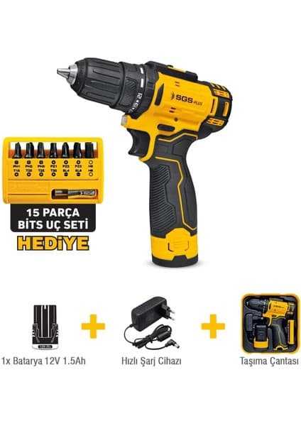 Sgs 5147 Akülü Vidalama 12 Volt 1,5 Ah Darbeli Anahtarlı Fiyatı