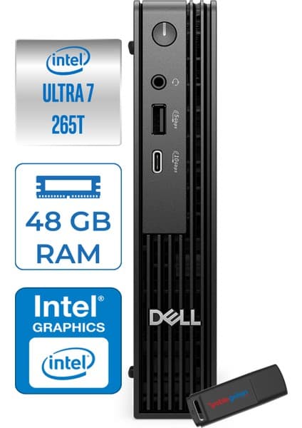 Dell Pc Pro Mıcro QCM1250 Intel® Ultra 7 265T 48GB Ddr5 1tb SSD Intel® Graphics Freedos Mini